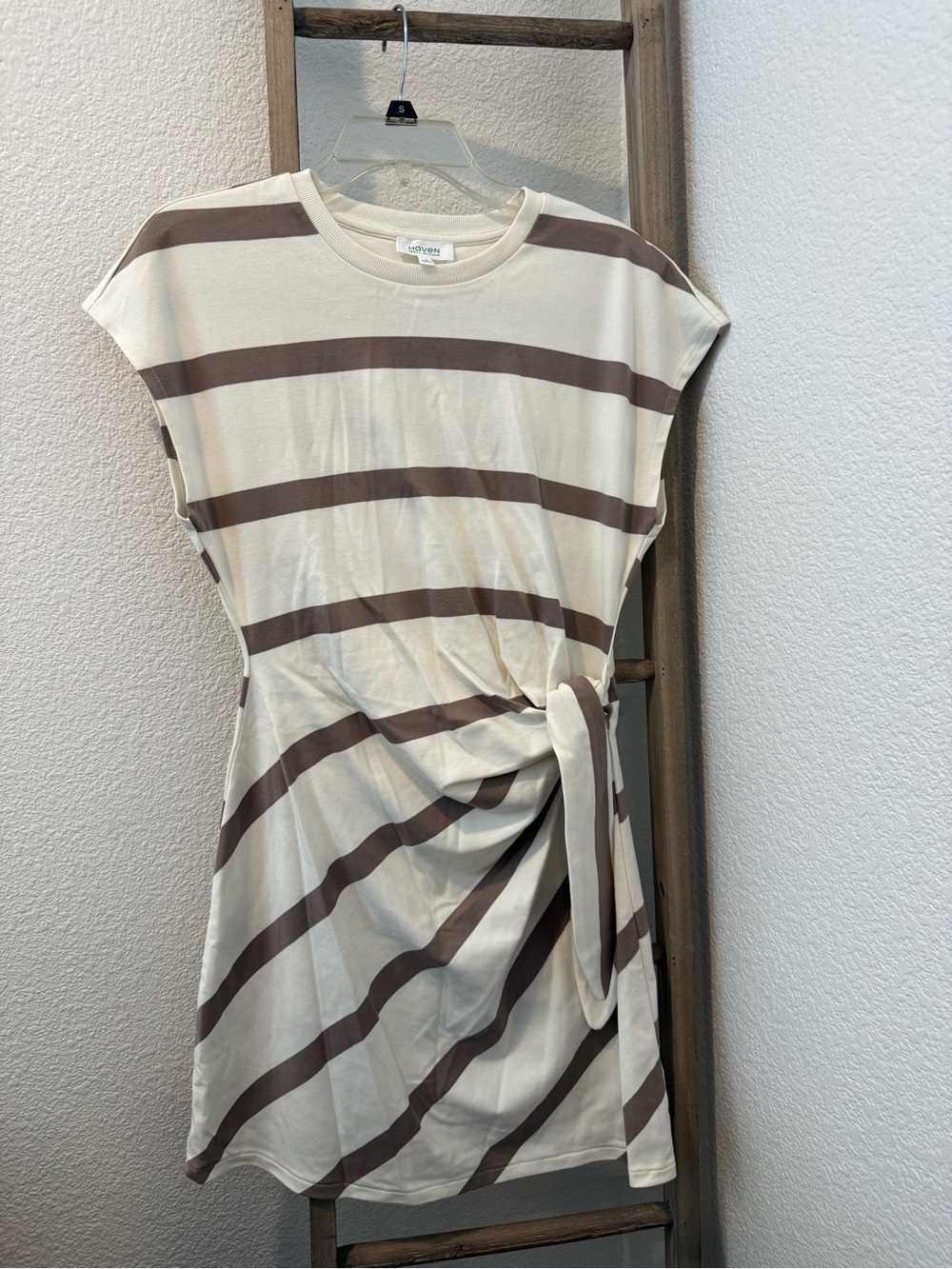 Have Cream and Brown Striped Tie-Waist Mini Dress